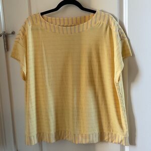 Chico's Yellow and Gray Striped Short Sleeve Top